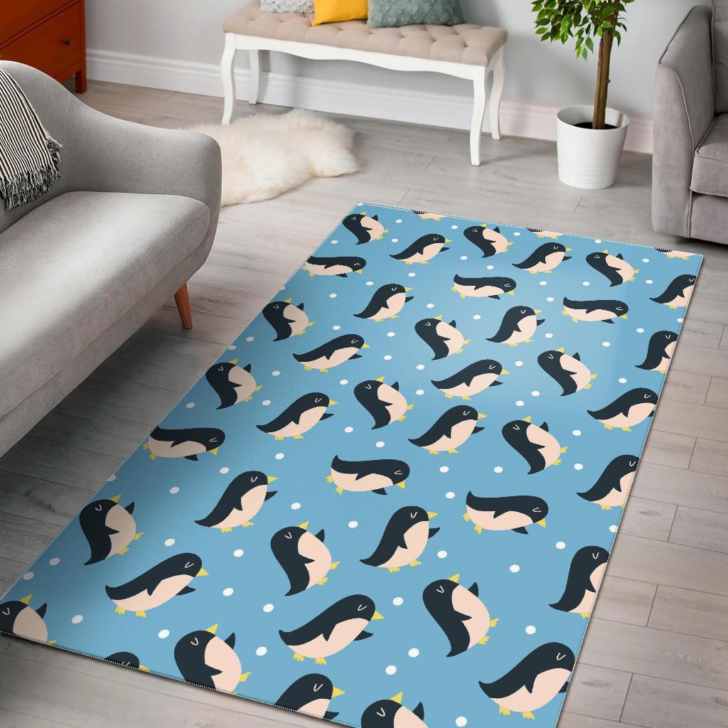 Snow Polka Dot Penguin Pattern Print Floor Mat-grizzshop