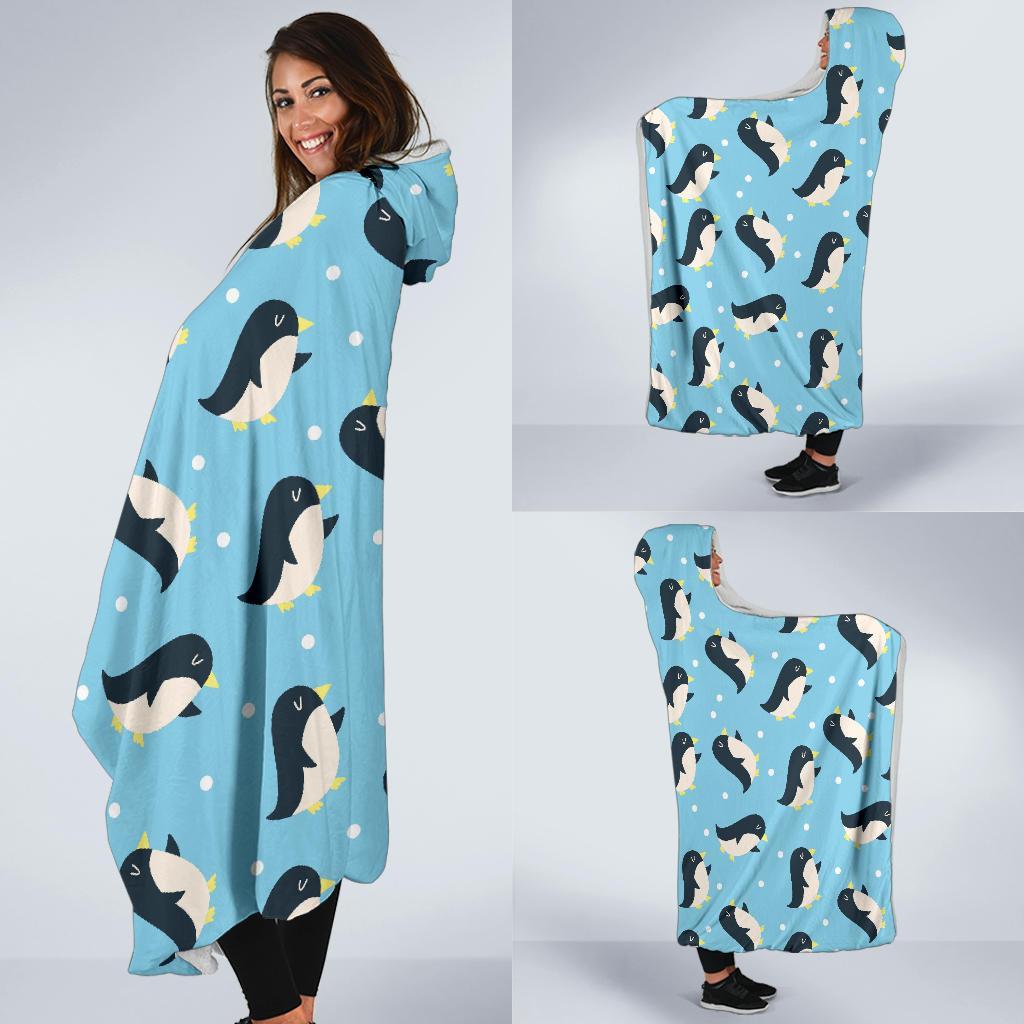 Snow Polka Dot Penguin Pattern Print Hooded Blanket-grizzshop