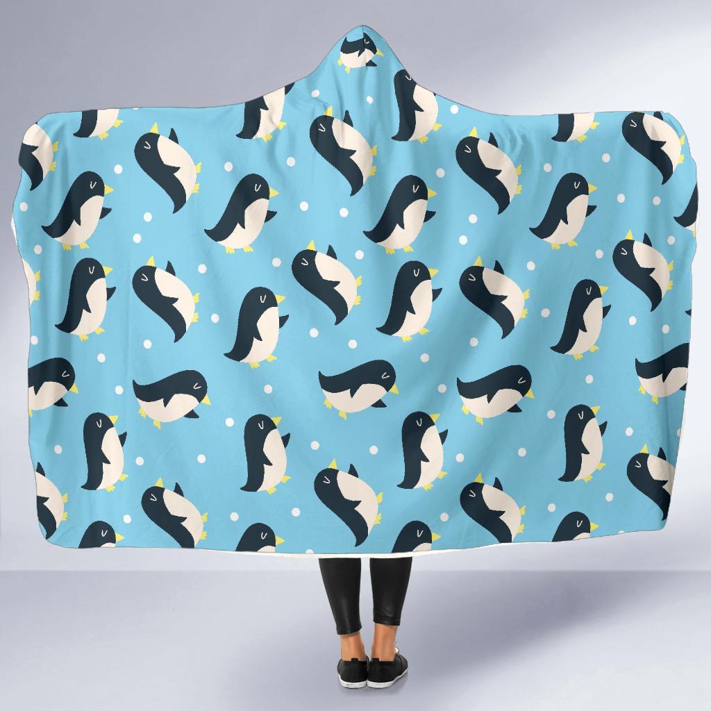 Snow Polka Dot Penguin Pattern Print Hooded Blanket-grizzshop