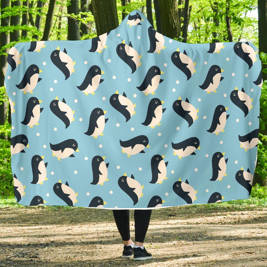 Snow Polka Dot Penguin Pattern Print Hooded Blanket-grizzshop