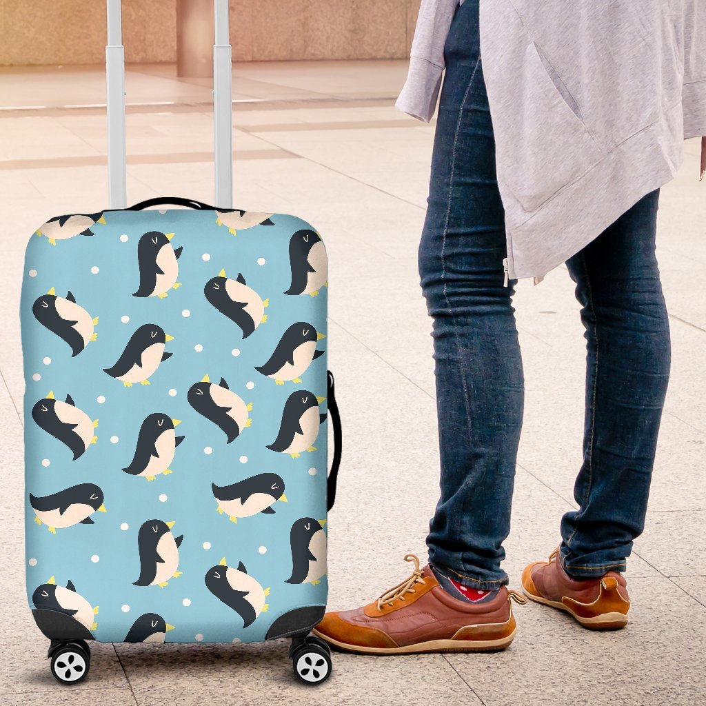Snow Polka Dot Penguin Pattern Print Luggage Cover Protector-grizzshop