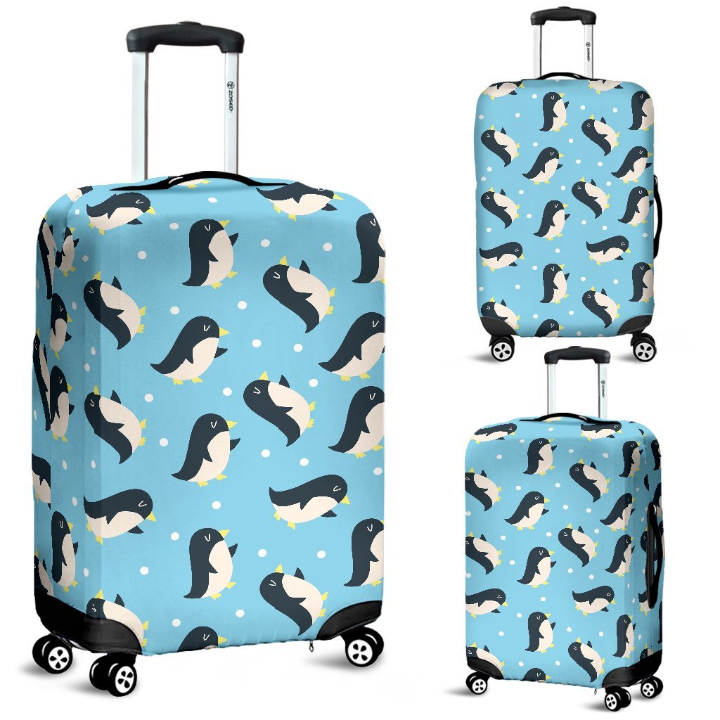Snow Polka Dot Penguin Pattern Print Luggage Cover Protector-grizzshop
