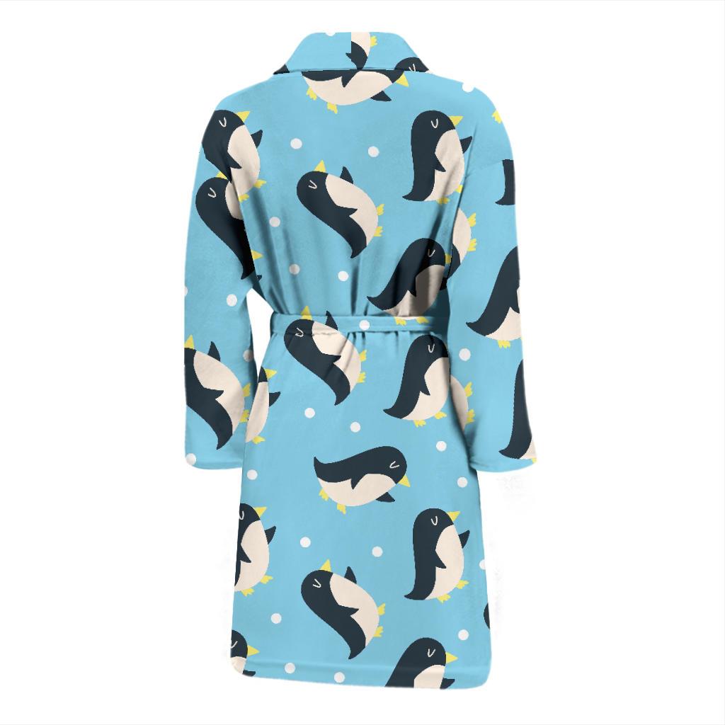 Snow Polka Dot Penguin Pattern Print Men Long Robe-grizzshop