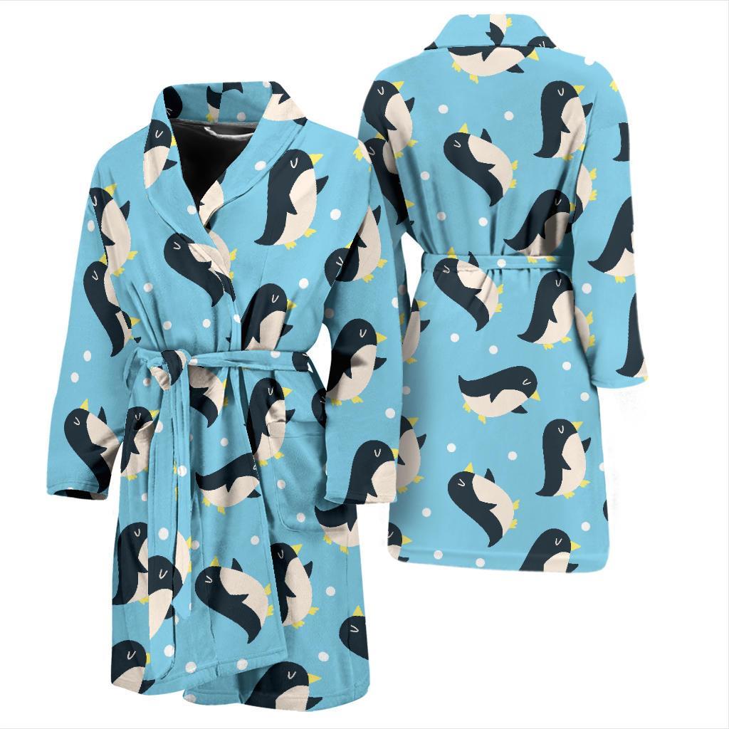 Snow Polka Dot Penguin Pattern Print Men Long Robe-grizzshop