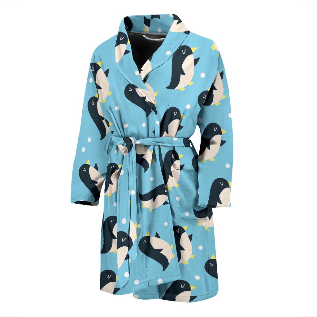 Snow Polka Dot Penguin Pattern Print Men Long Robe-grizzshop