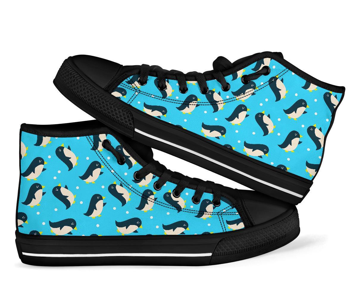 Snow Polka Dot Penguin Pattern Print Men Women's High Top Shoes-grizzshop