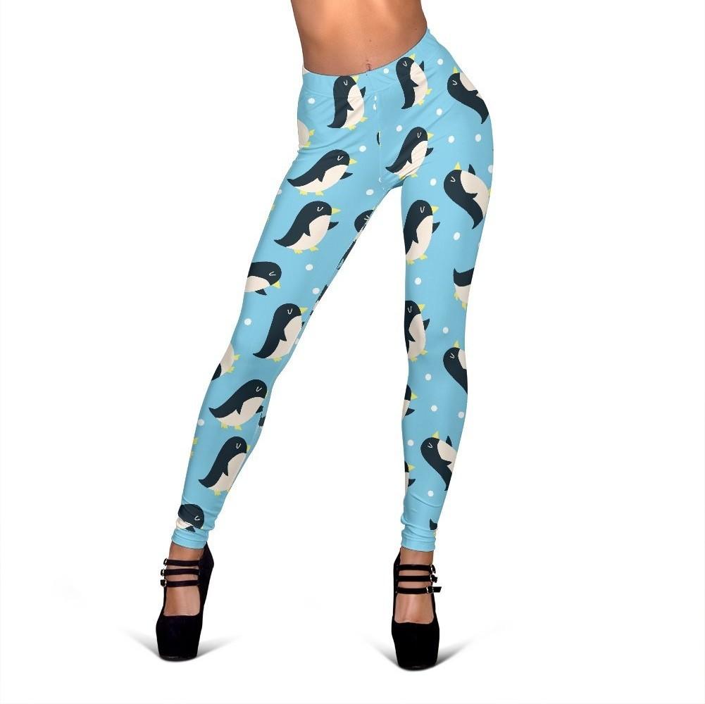 Snow Polka Dot Penguin Pattern Print Women Leggings-grizzshop