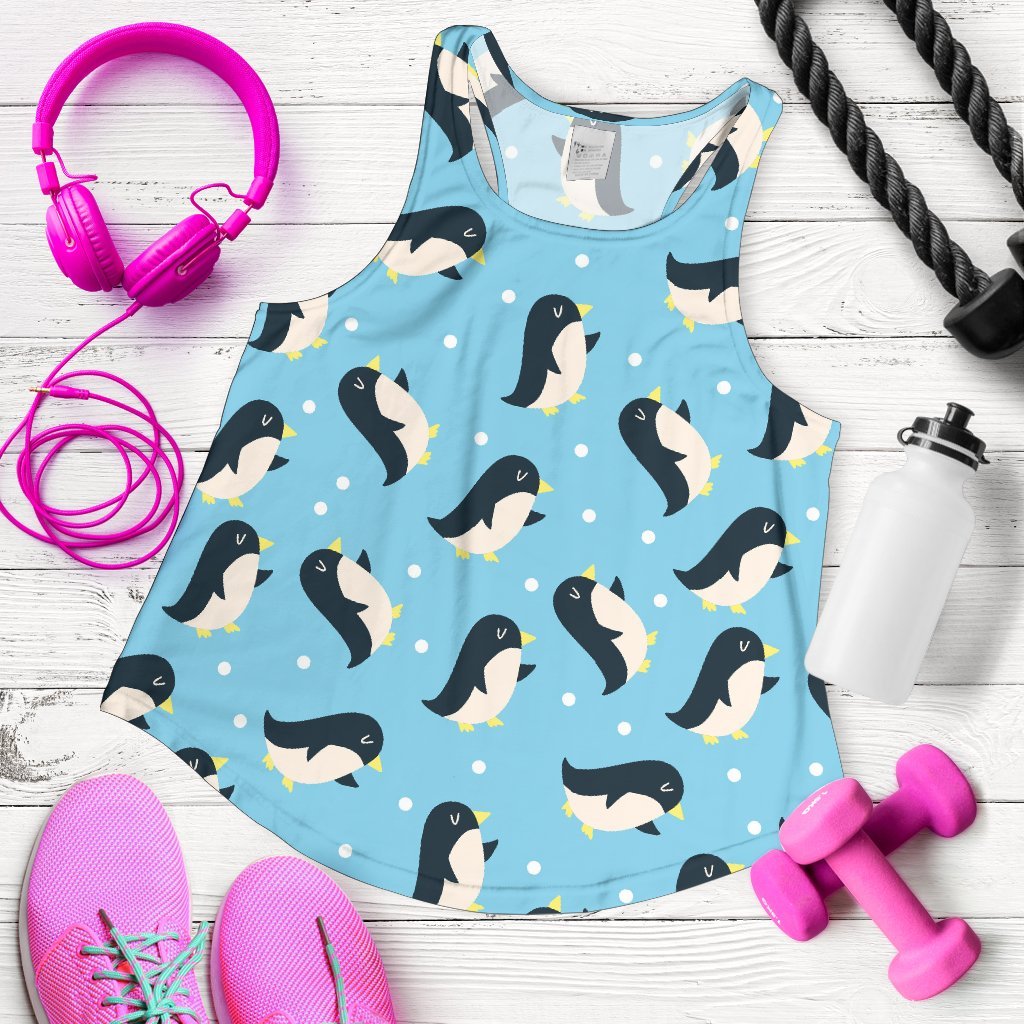 Snow Polka Dot Penguin Pattern Print Women's Racerback Tank Tops-grizzshop
