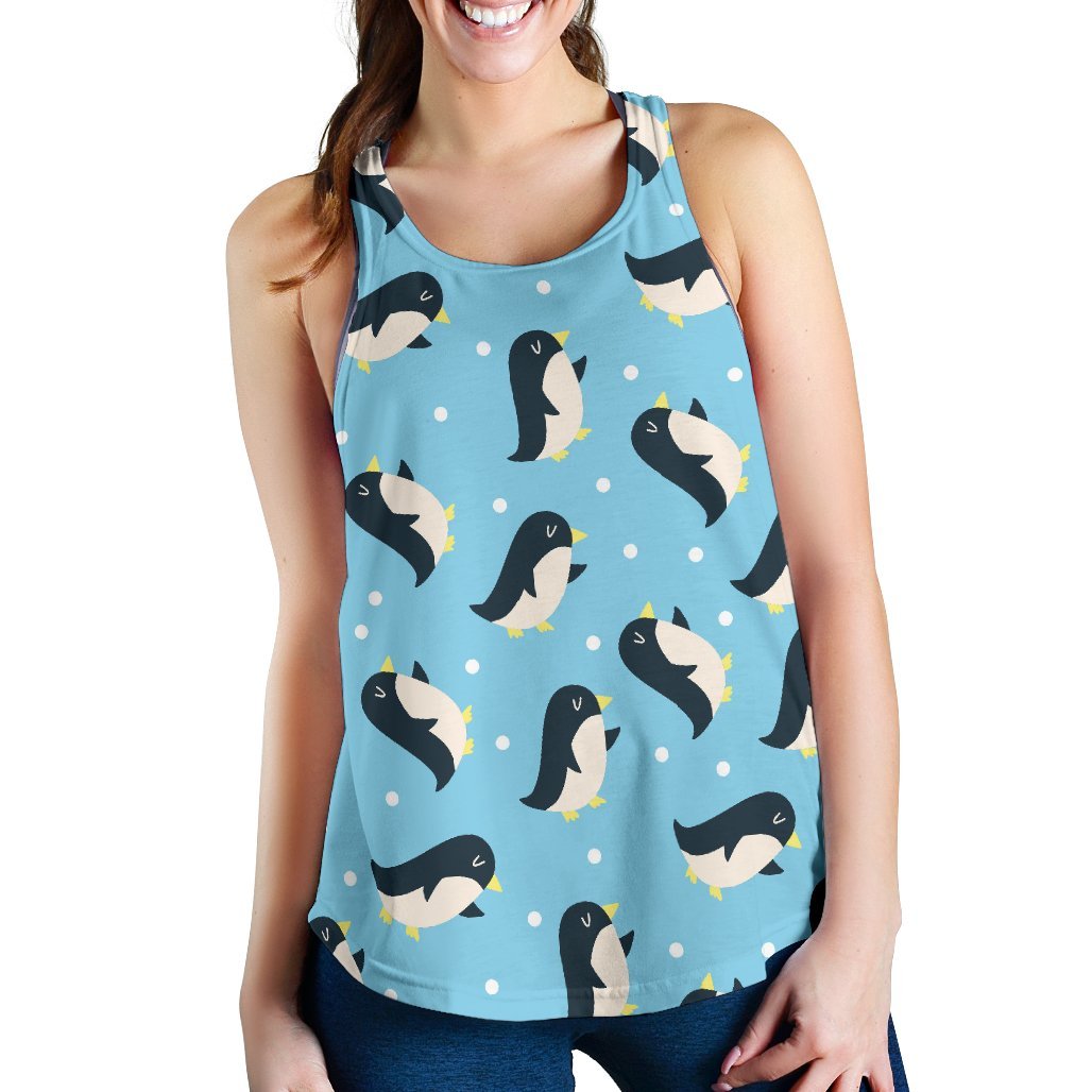 Snow Polka Dot Penguin Pattern Print Women's Racerback Tank Tops-grizzshop