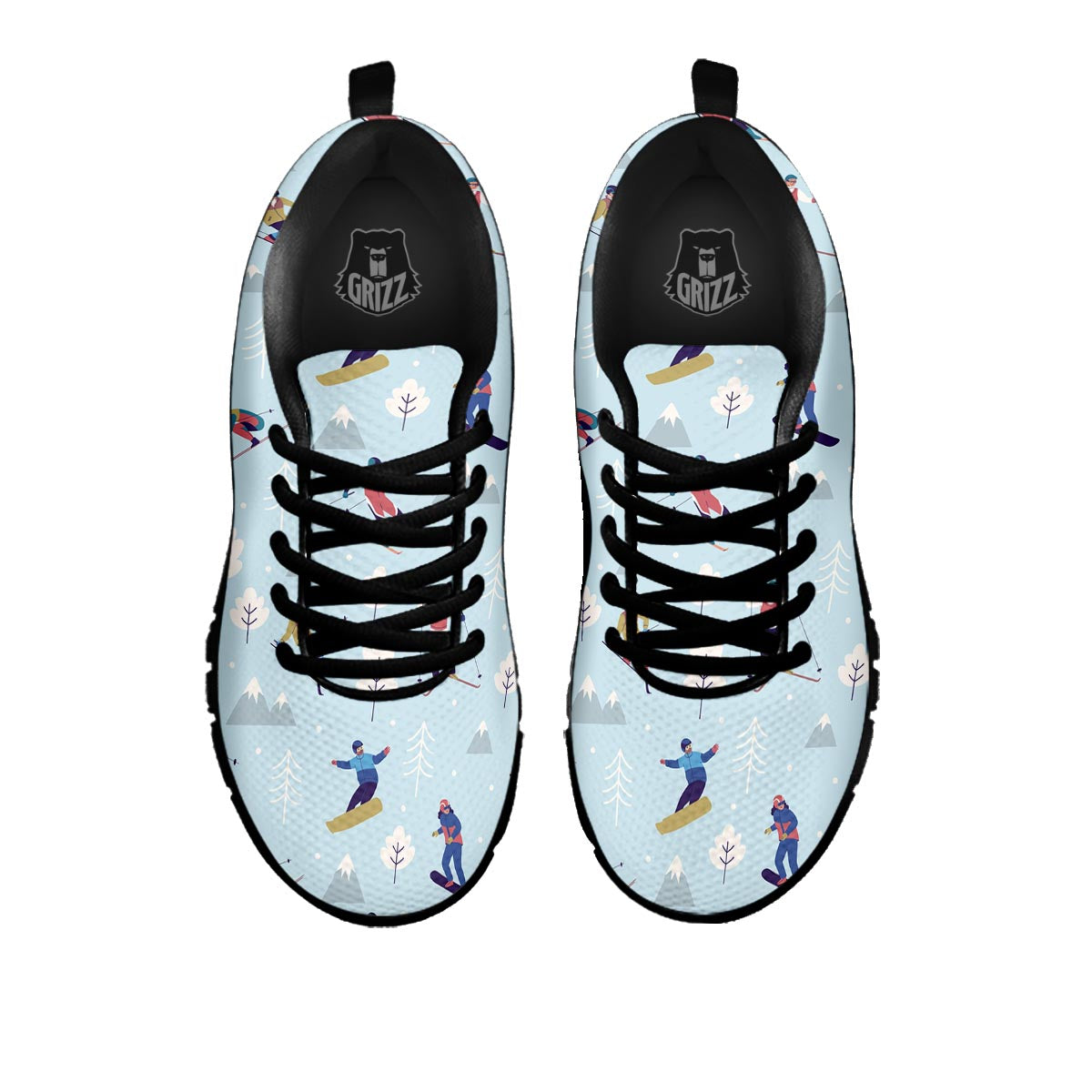 Snowboard And Ski Print Pattern Black Sneaker-grizzshop