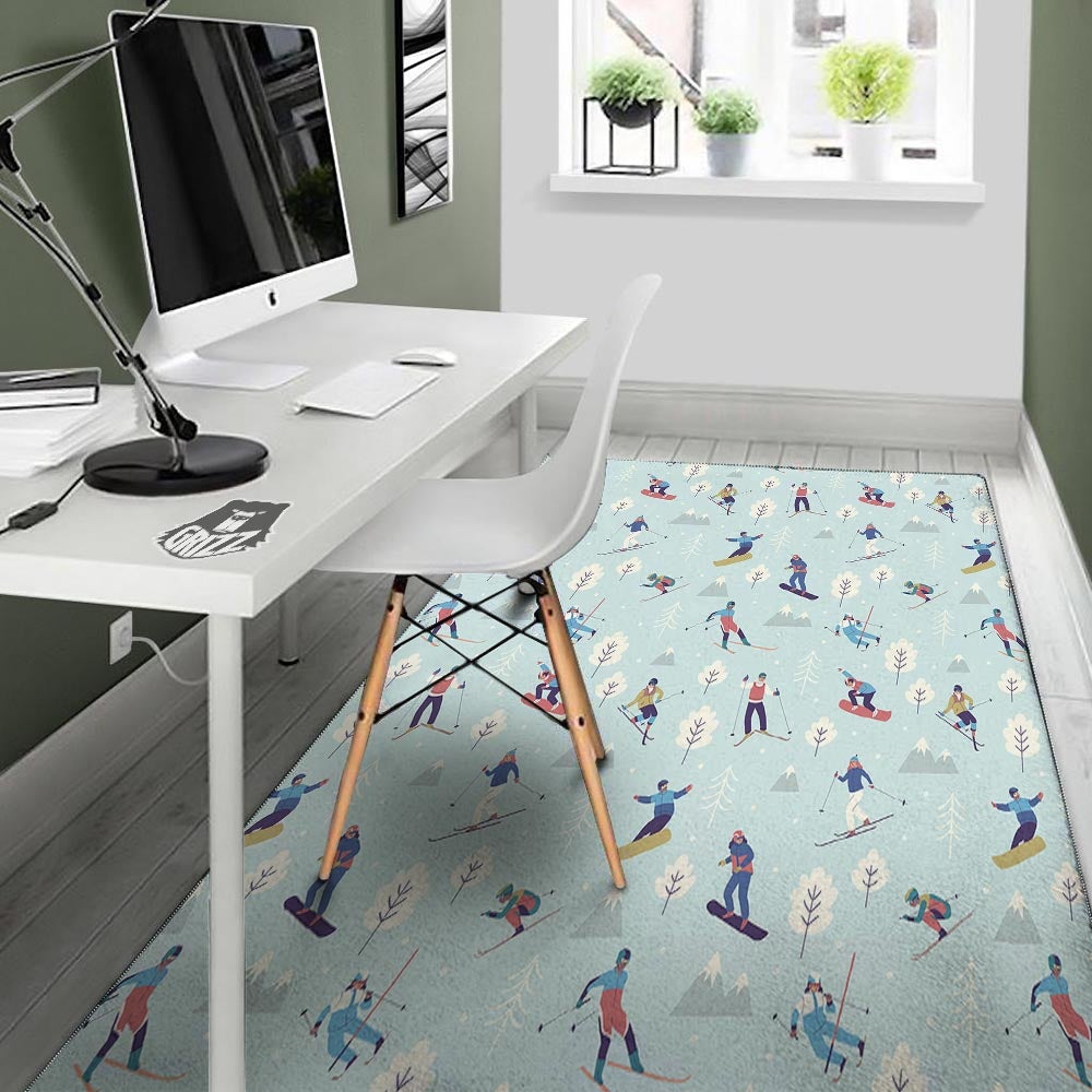 Snowboard And Ski Print Pattern Floor Mat-grizzshop
