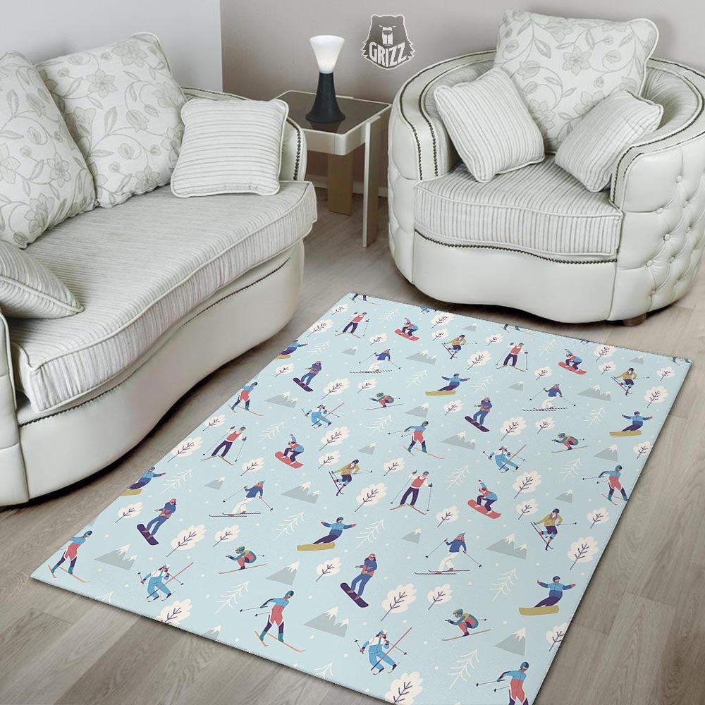 Snowboard And Ski Print Pattern Floor Mat-grizzshop