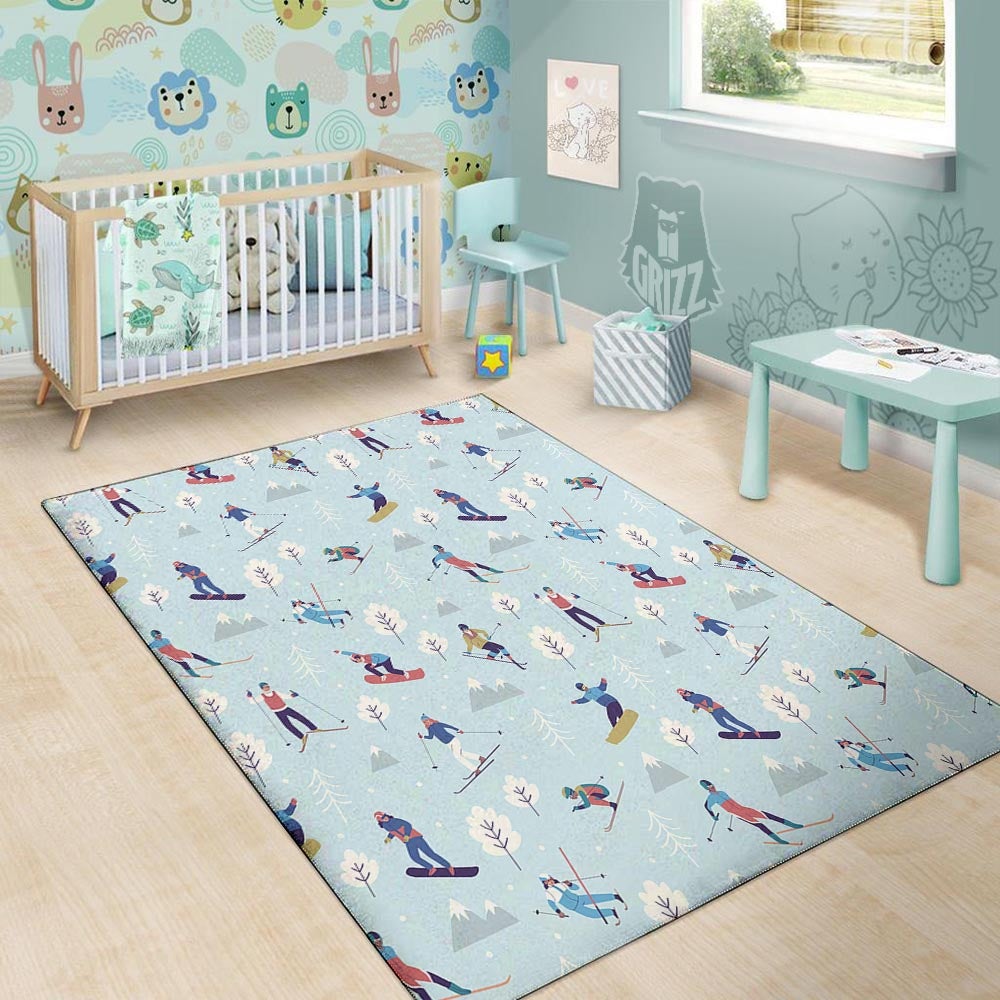 Snowboard And Ski Print Pattern Floor Mat-grizzshop