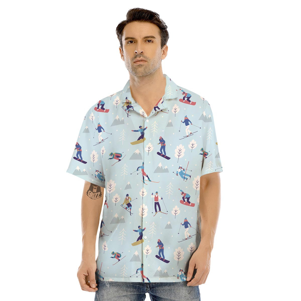 Snowboard And Ski Print Pattern Men's Hawaiian Shirt-grizzshop