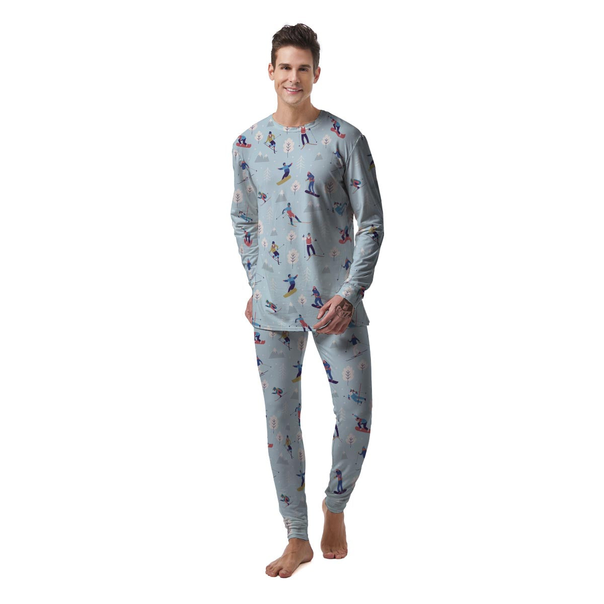 Snowboard And Ski Print Pattern Men's Pajamas-grizzshop