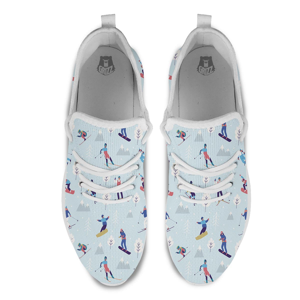 Snowboard And Ski Print Pattern White Athletic Shoes-grizzshop