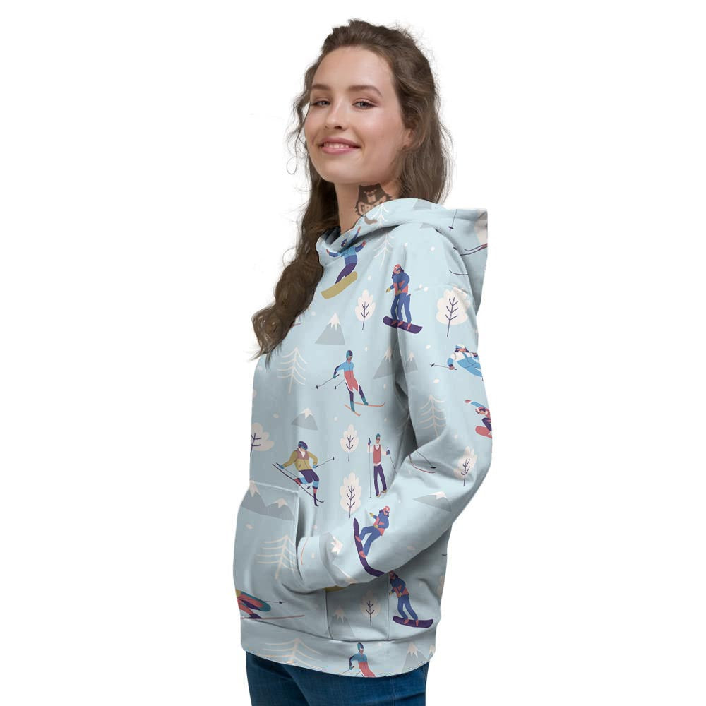 Snowboard And Ski Print Pattern Women's Hoodie-grizzshop