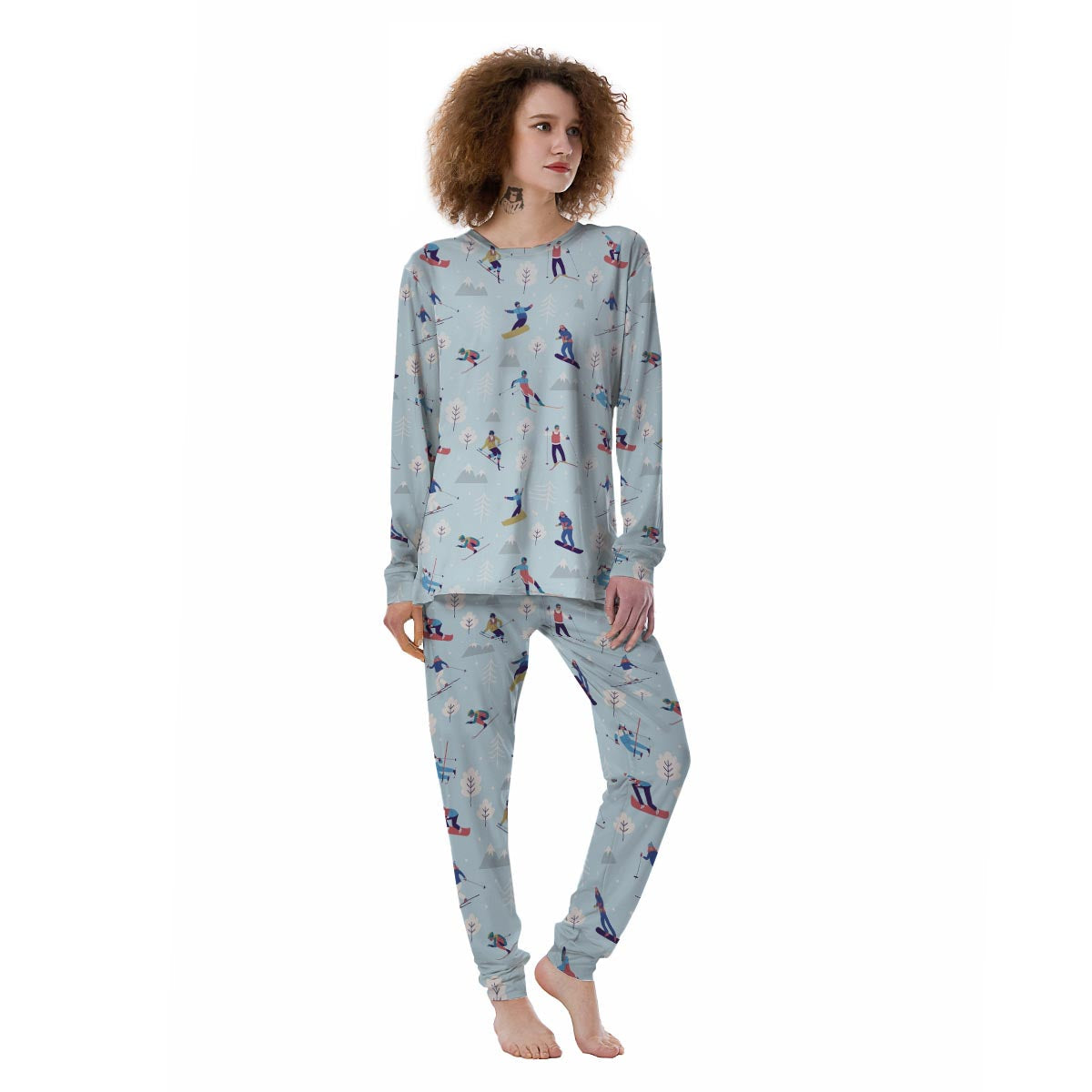 Snowboard And Ski Print Pattern Women's Pajamas-grizzshop