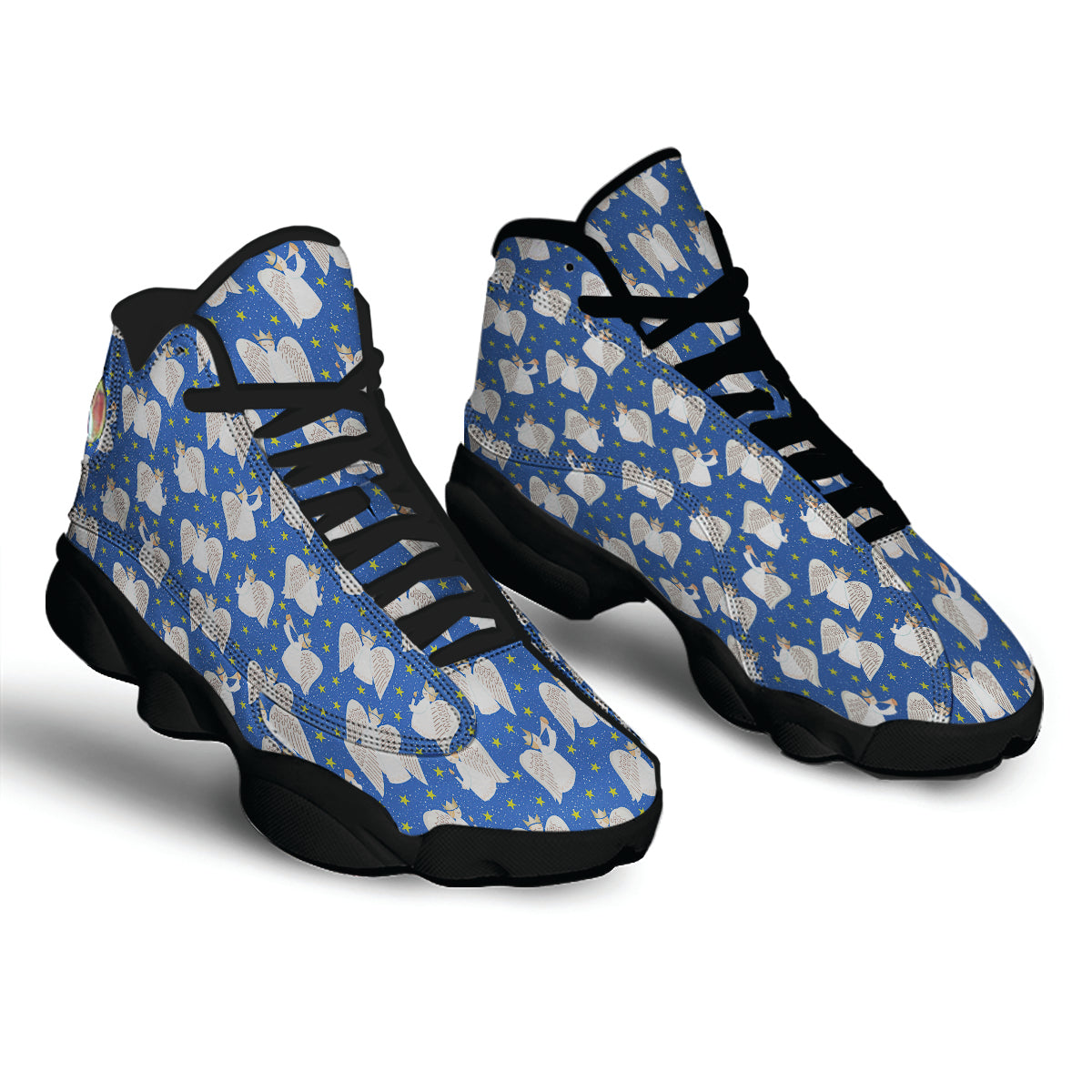 Snowflake And Angel Print Pattern Black Basketball Shoes-grizzshop