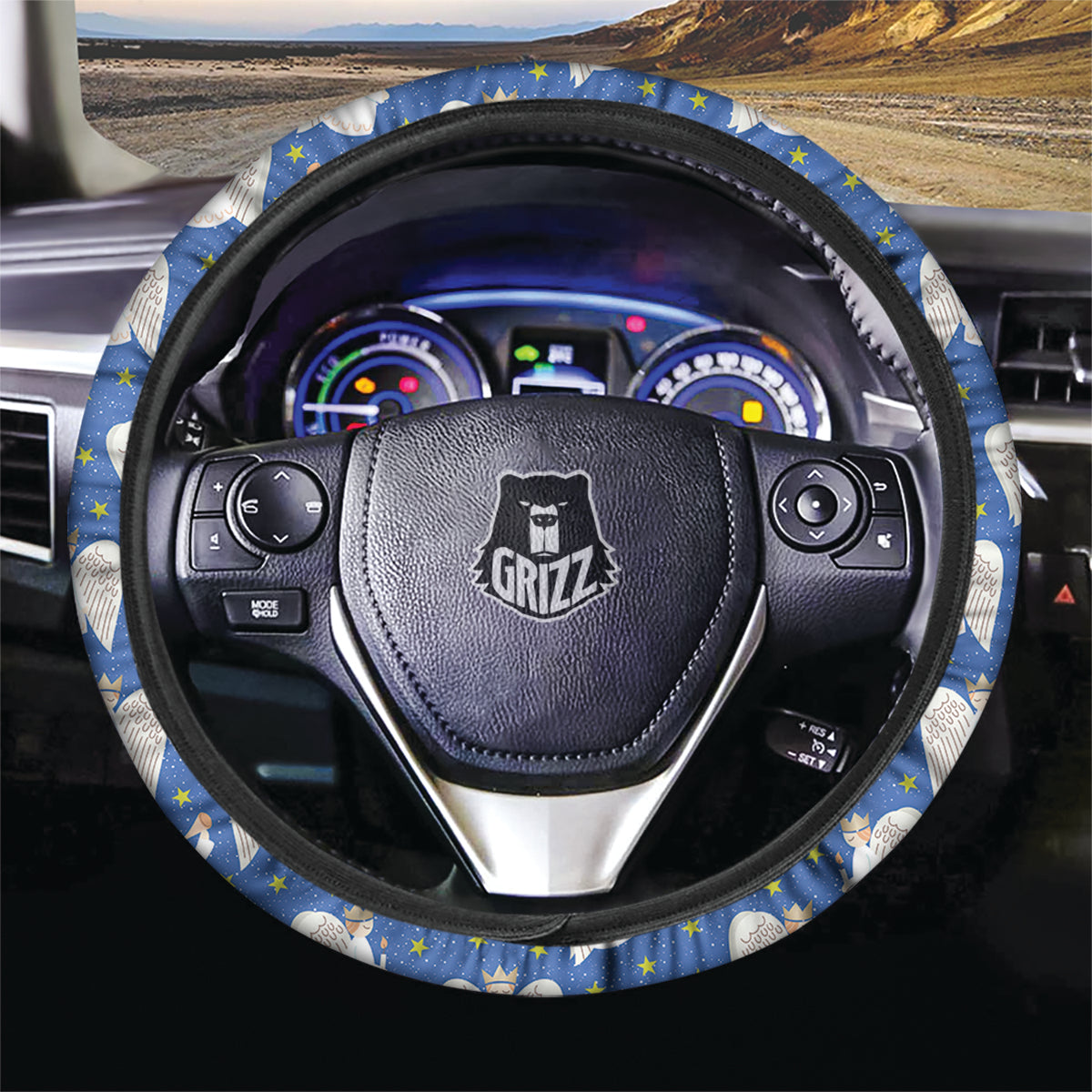 Snowflake And Angel Print Pattern Car Steering Wheel Cover-grizzshop