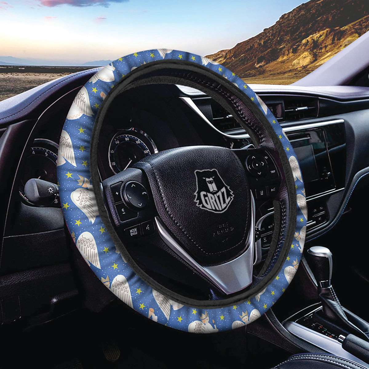 Snowflake And Angel Print Pattern Car Steering Wheel Cover-grizzshop