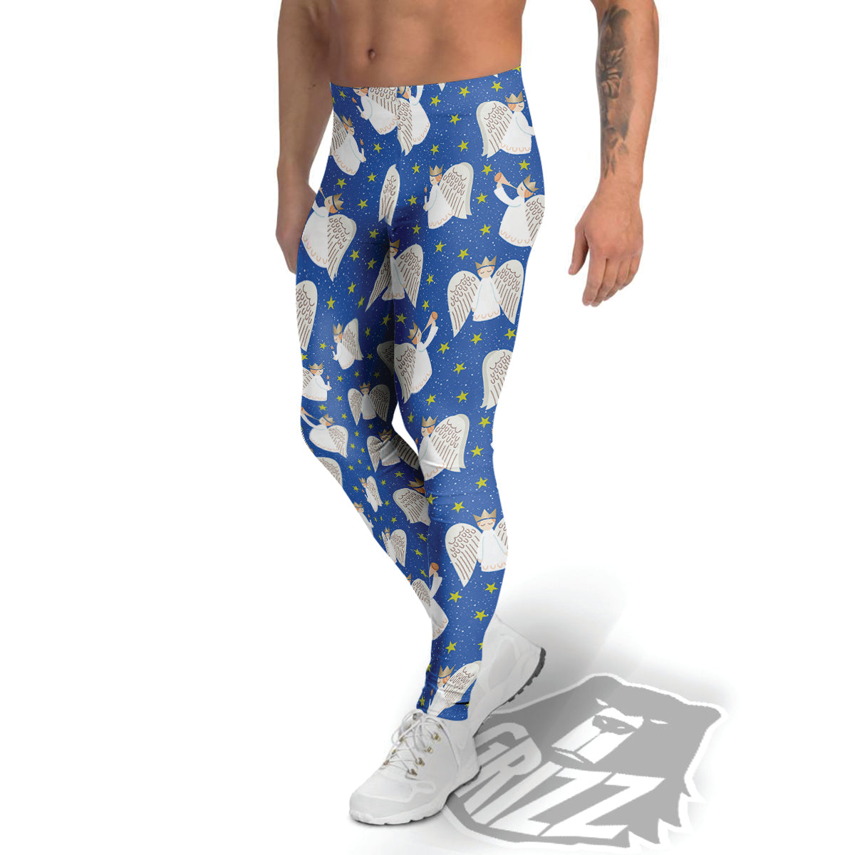 Snowflake And Angel Print Pattern Men's Leggings-grizzshop