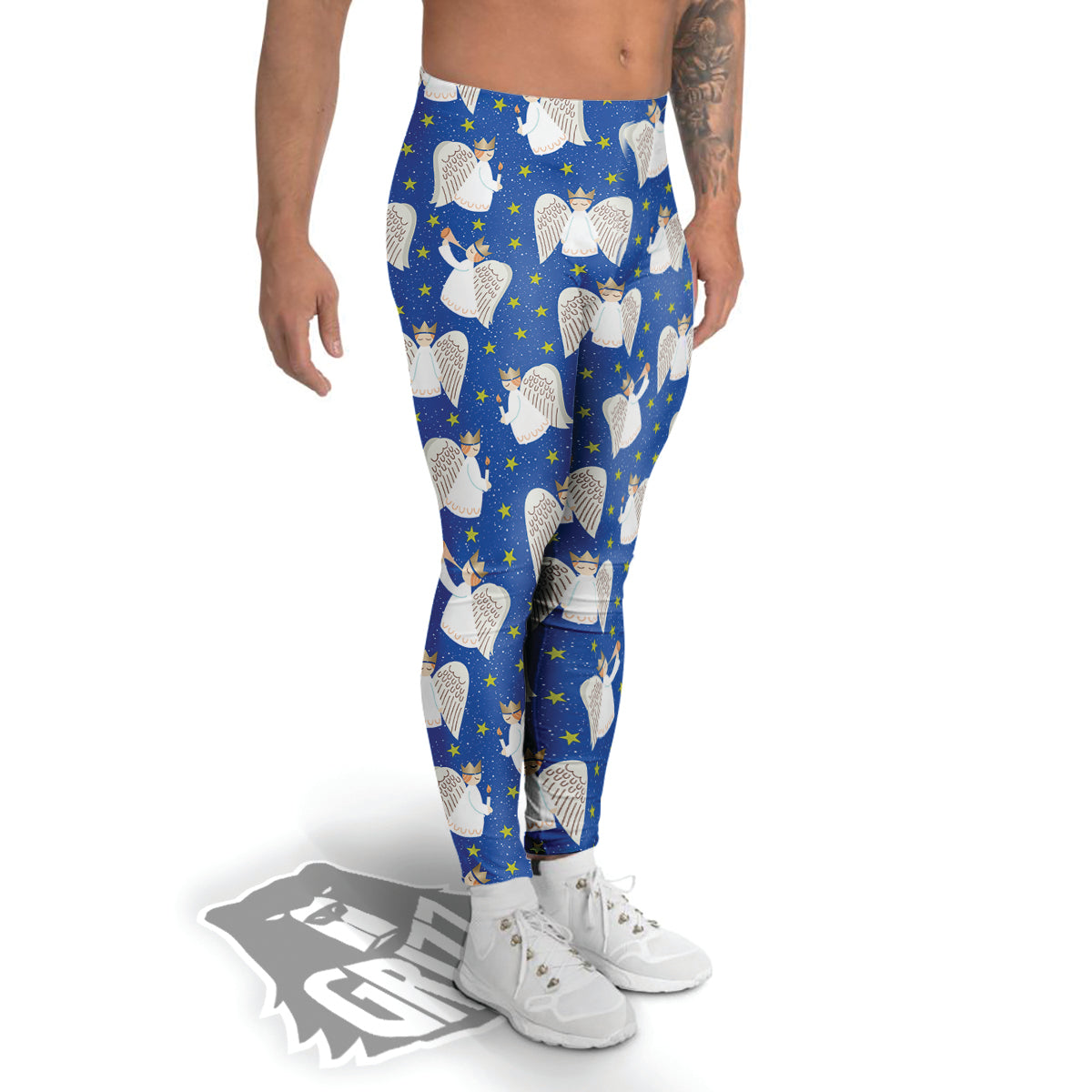 Snowflake And Angel Print Pattern Men's Leggings-grizzshop