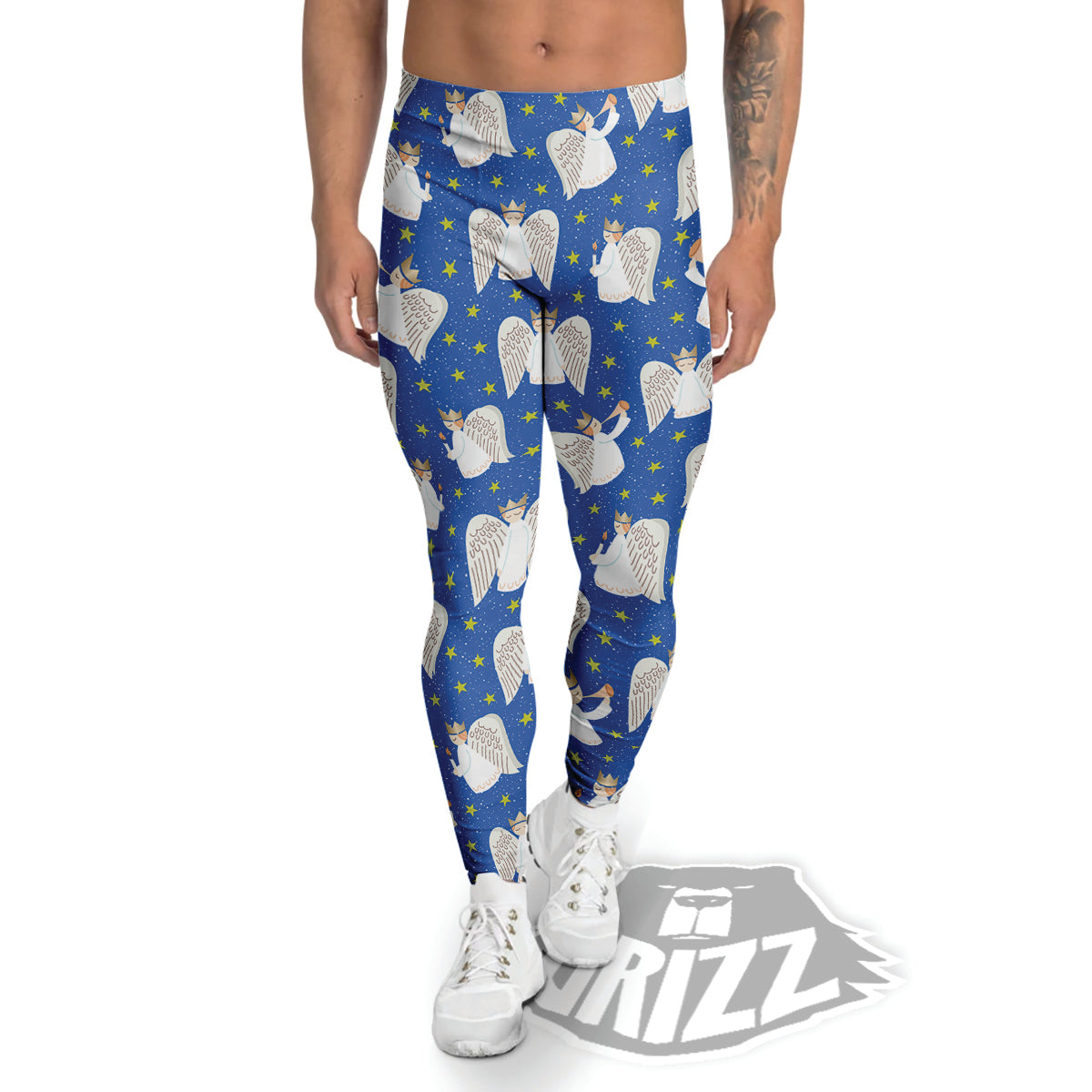 Snowflake And Angel Print Pattern Men's Leggings-grizzshop