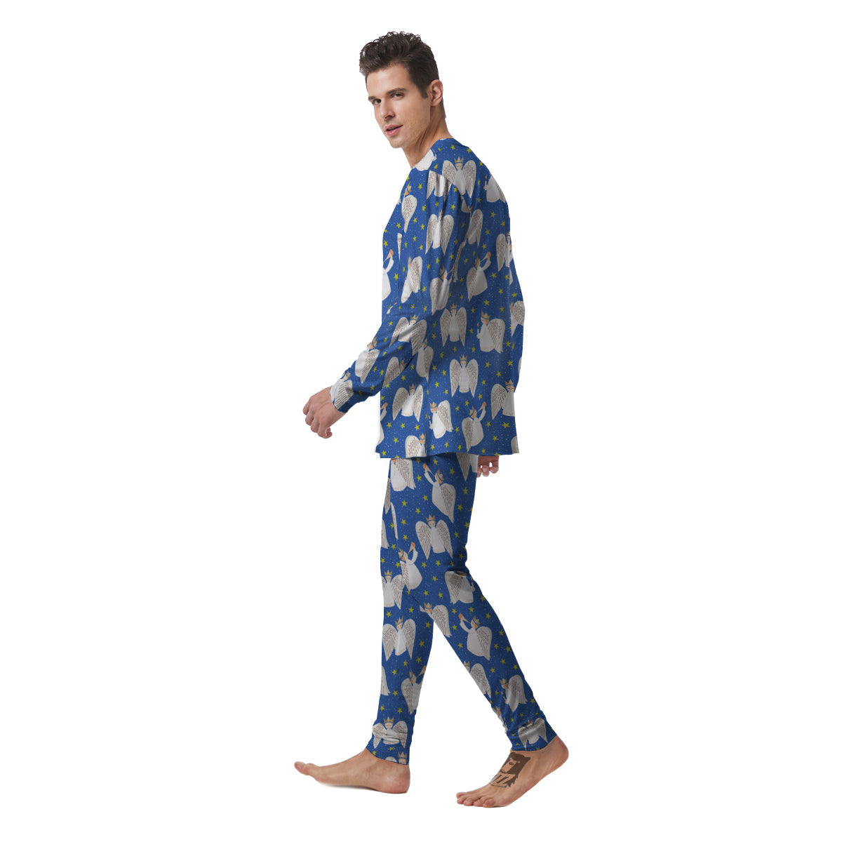 Snowflake And Angel Print Pattern Men's Pajamas-grizzshop