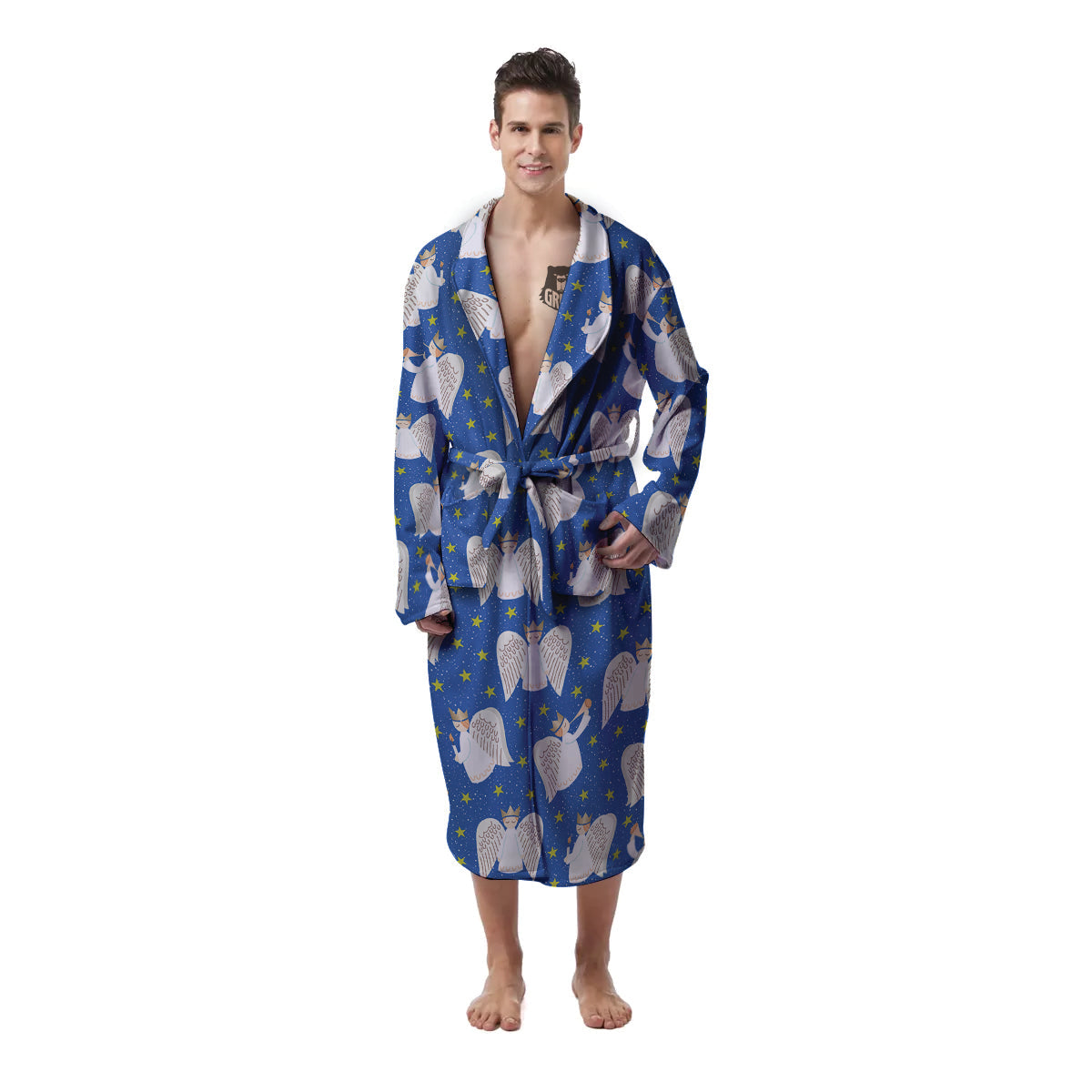 Snowflake And Angel Print Pattern Men's Robe
