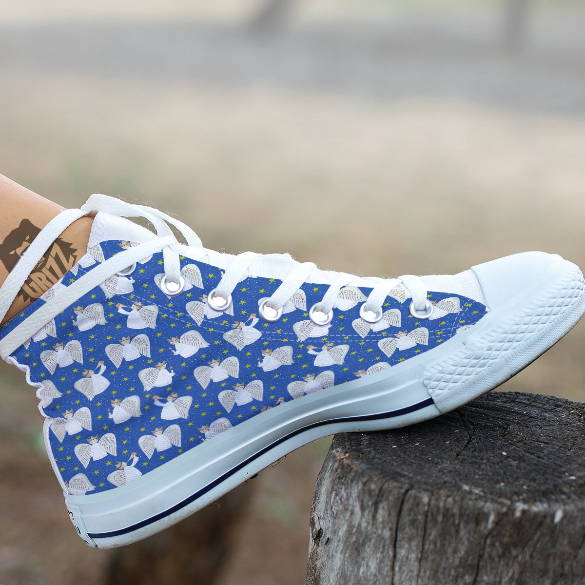Snowflake And Angel Print Pattern White High Top Shoes-grizzshop