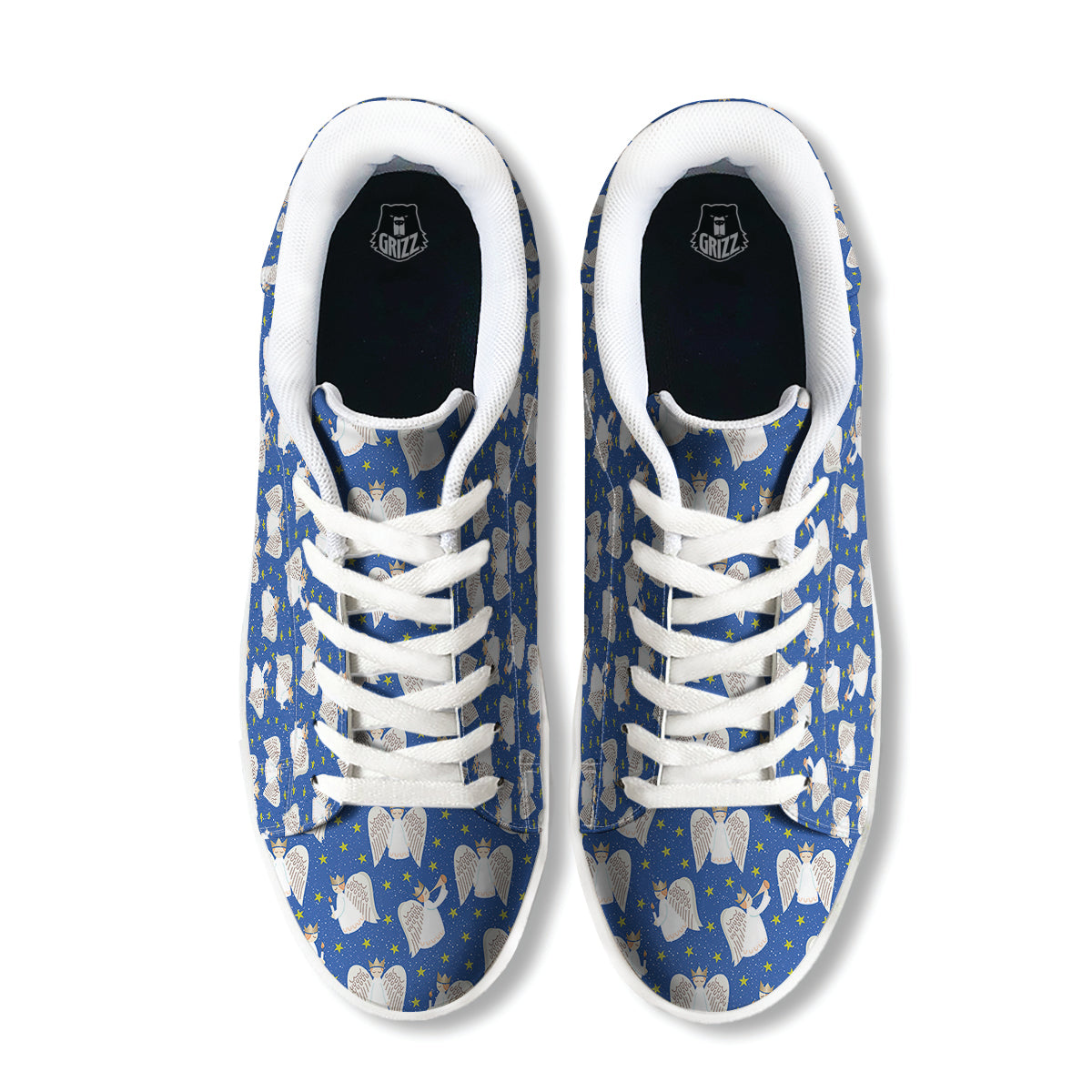 Snowflake And Angel Print Pattern White Low Top Sneakers-grizzshop