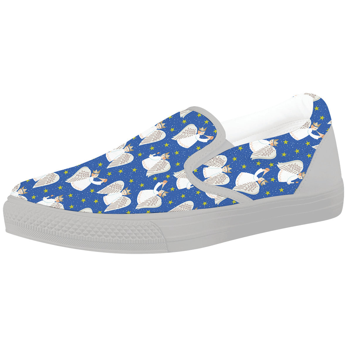 Snowflake And Angel Print Pattern White Slip On Shoes-grizzshop