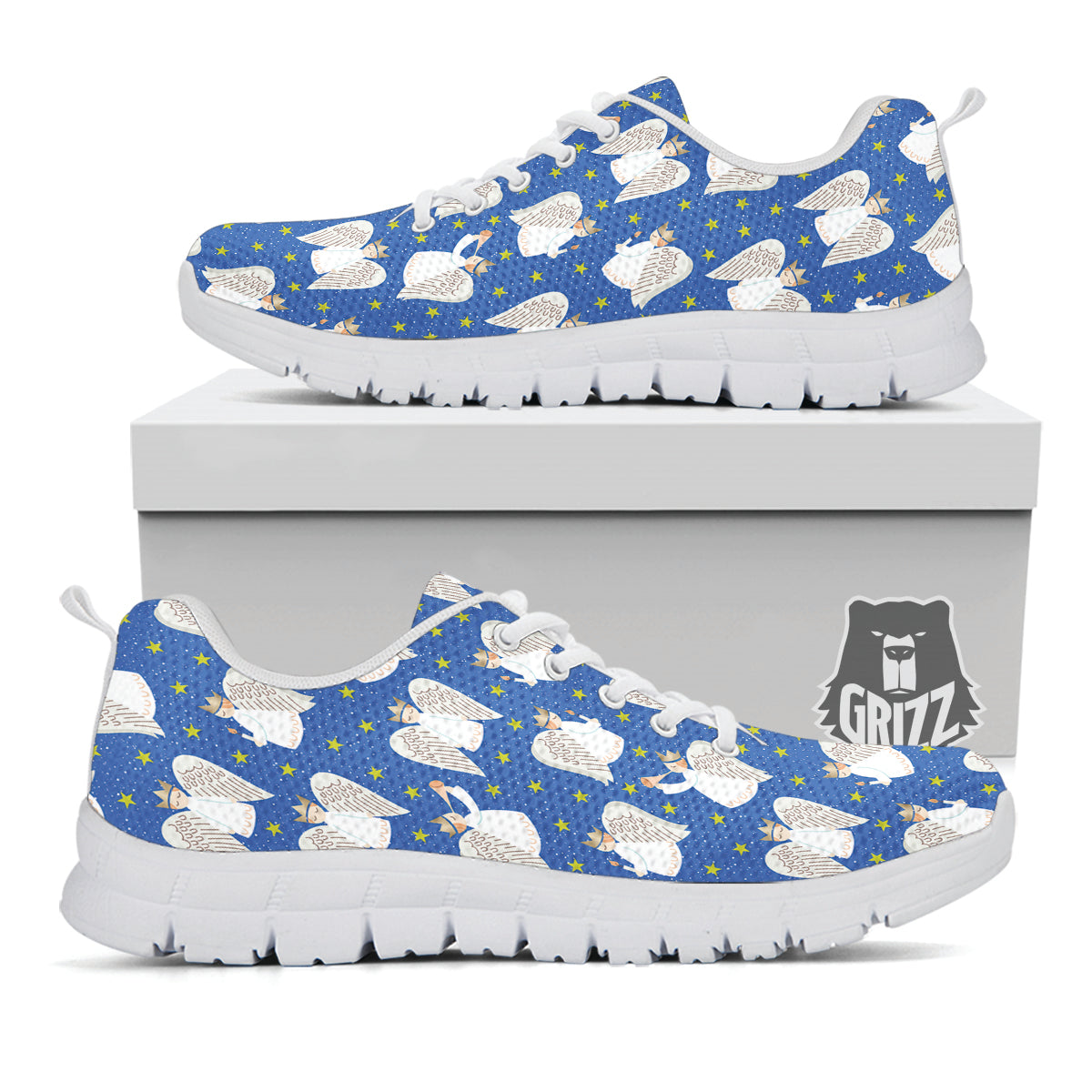 Snowflake And Angel Print Pattern White Sneaker-grizzshop