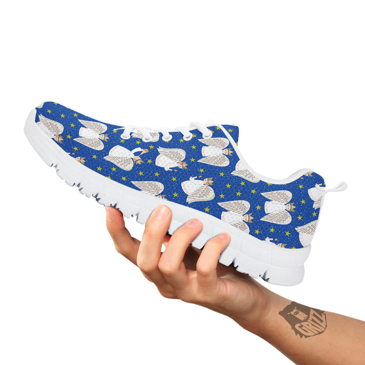 Snowflake And Angel Print Pattern White Sneaker-grizzshop