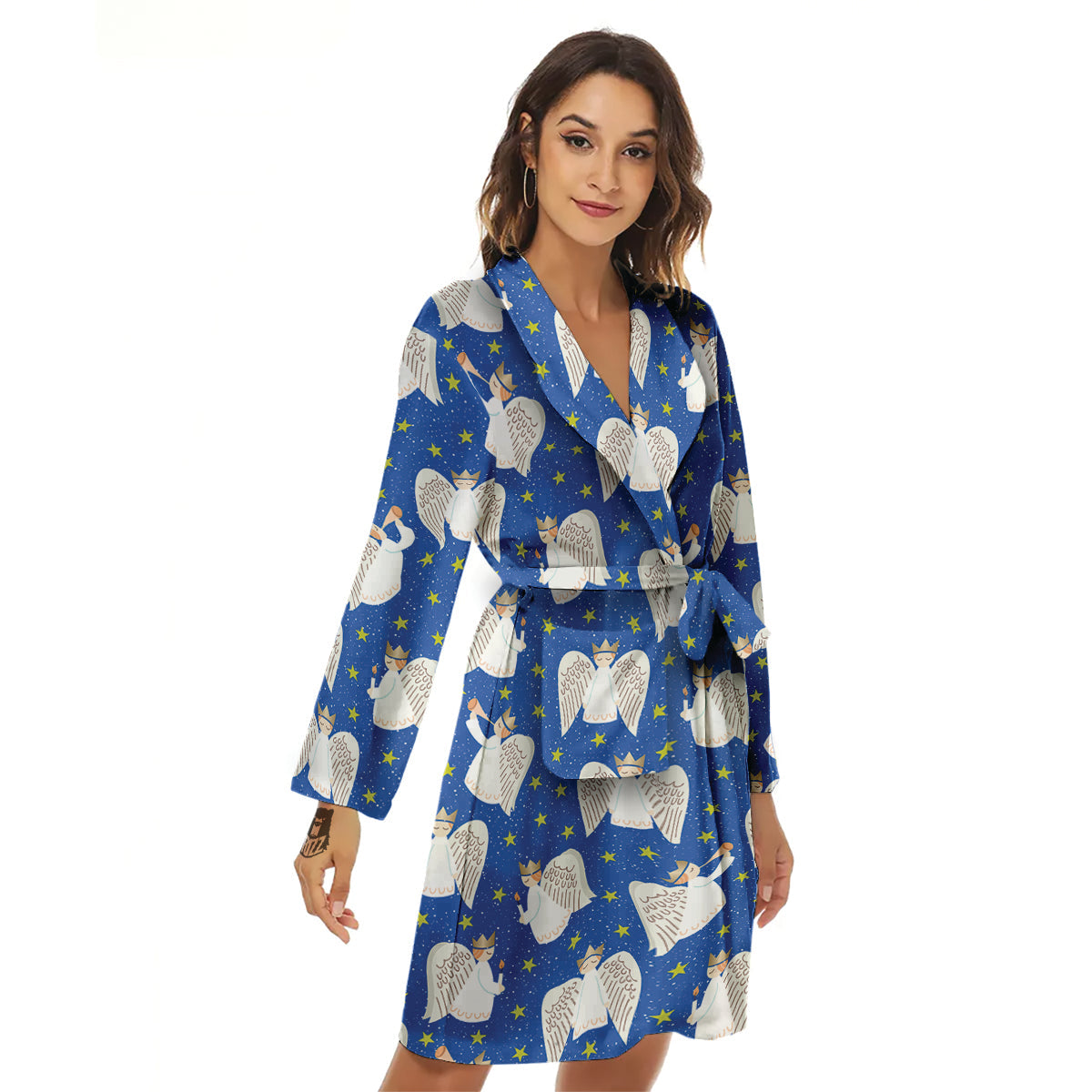 Snowflake And Angel Print Pattern Women's Robe-grizzshop