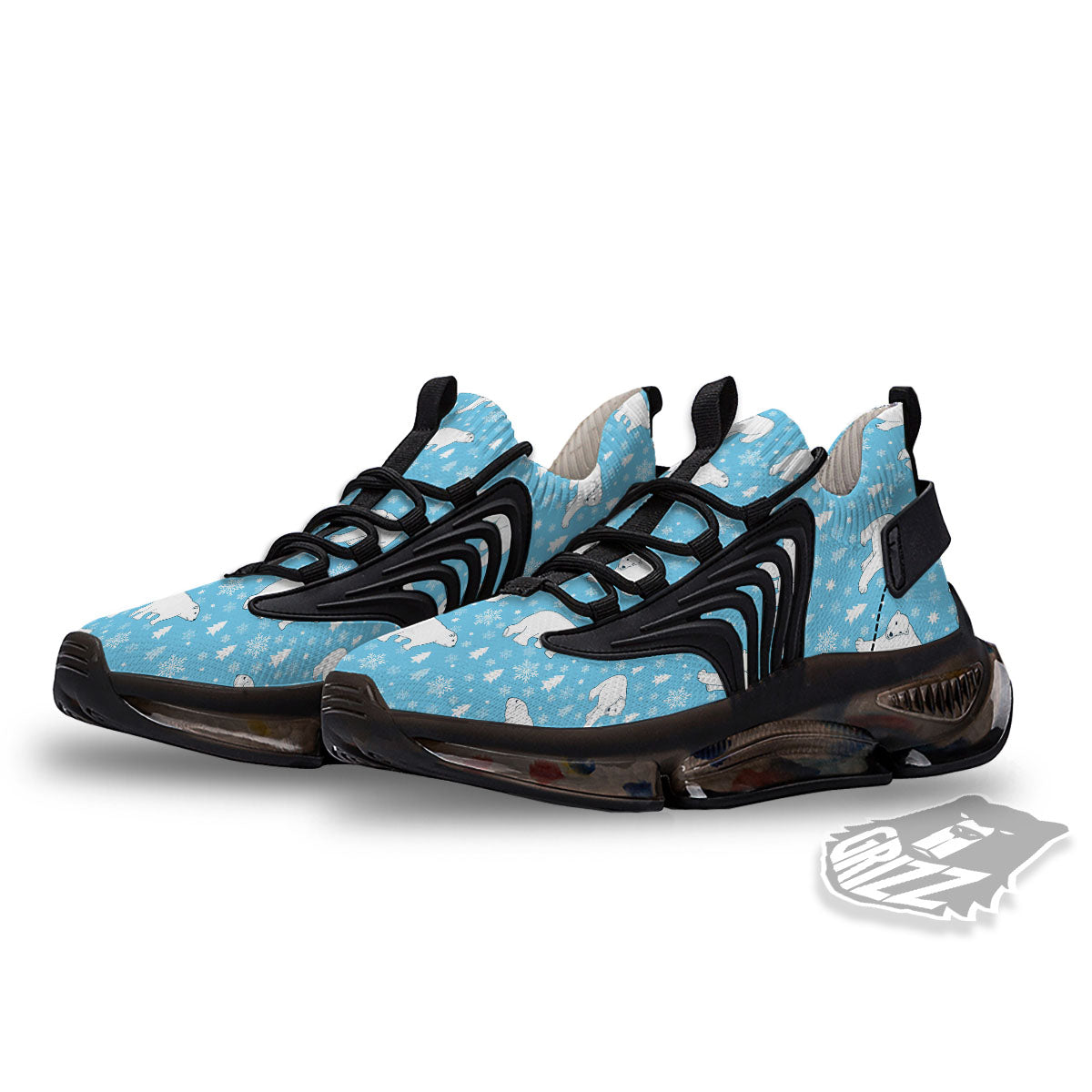 Snowflake And Polar Bear Print Pattern Black Gym Shoes-grizzshop