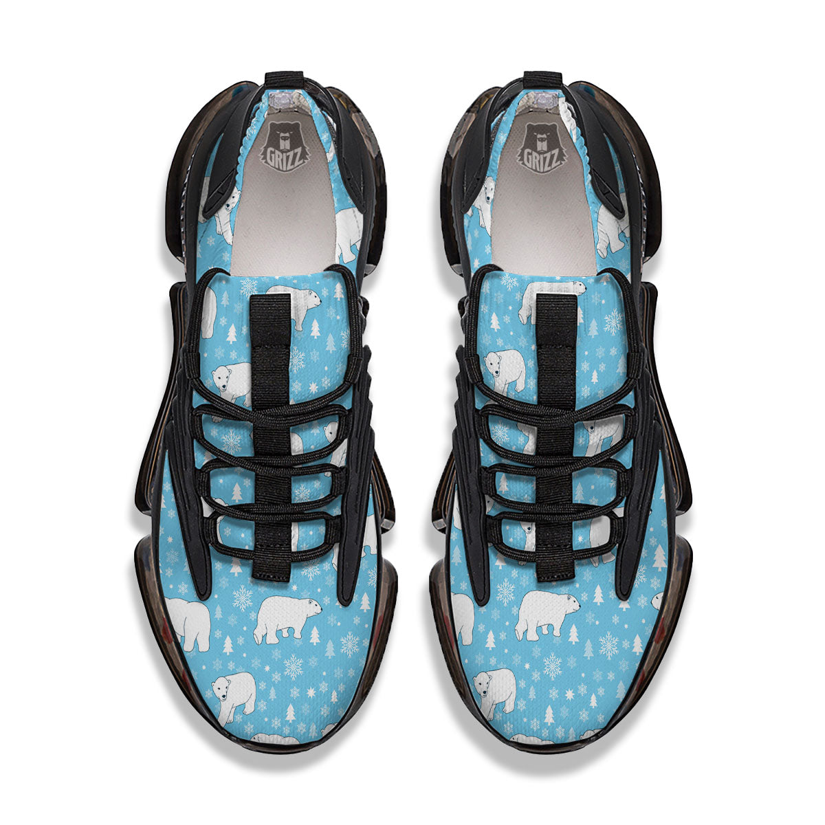 Snowflake And Polar Bear Print Pattern Black Gym Shoes-grizzshop