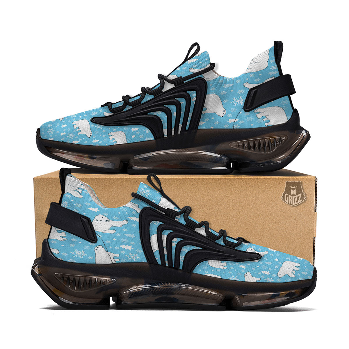 Snowflake And Polar Bear Print Pattern Black Gym Shoes-grizzshop