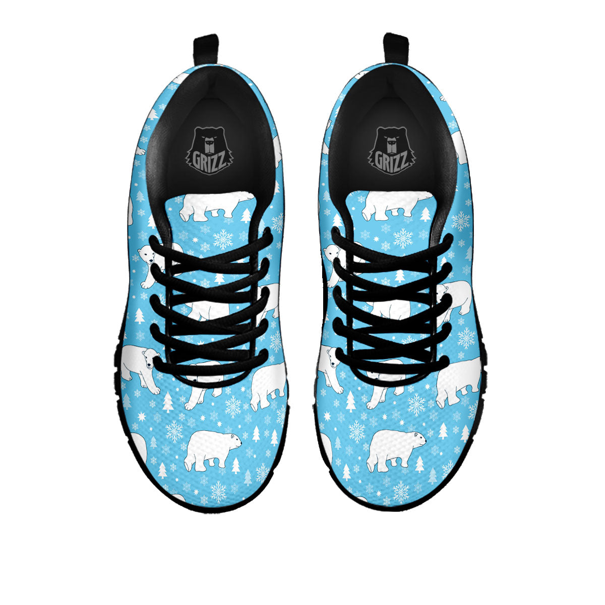 Snowflake And Polar Bear Print Pattern Black Sneaker-grizzshop