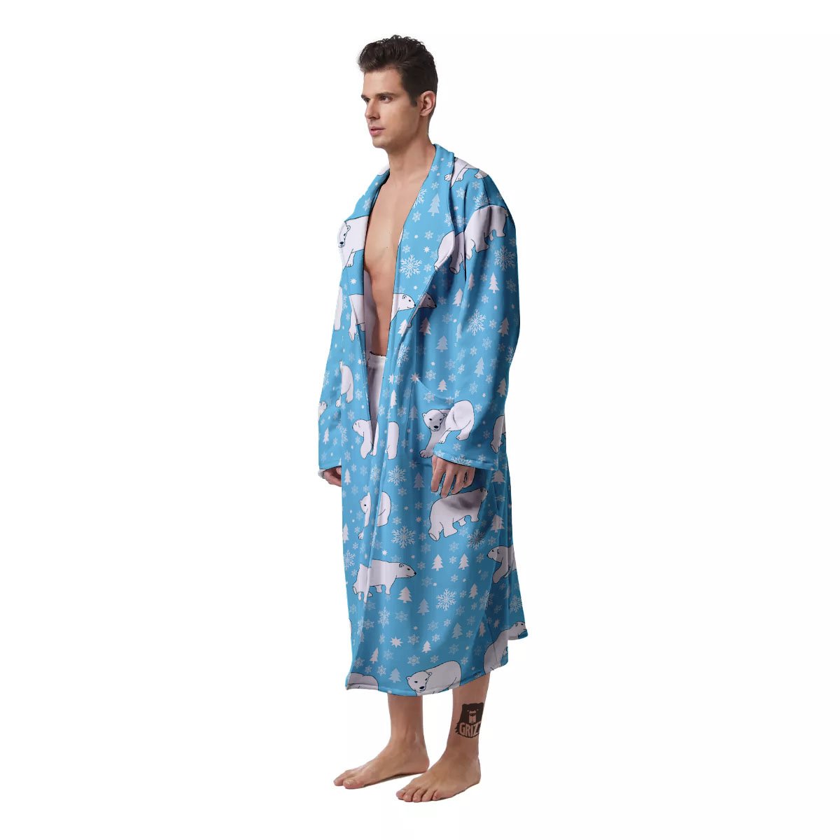 Snowflake And Polar Bear Print Pattern Men's Robe-grizzshop