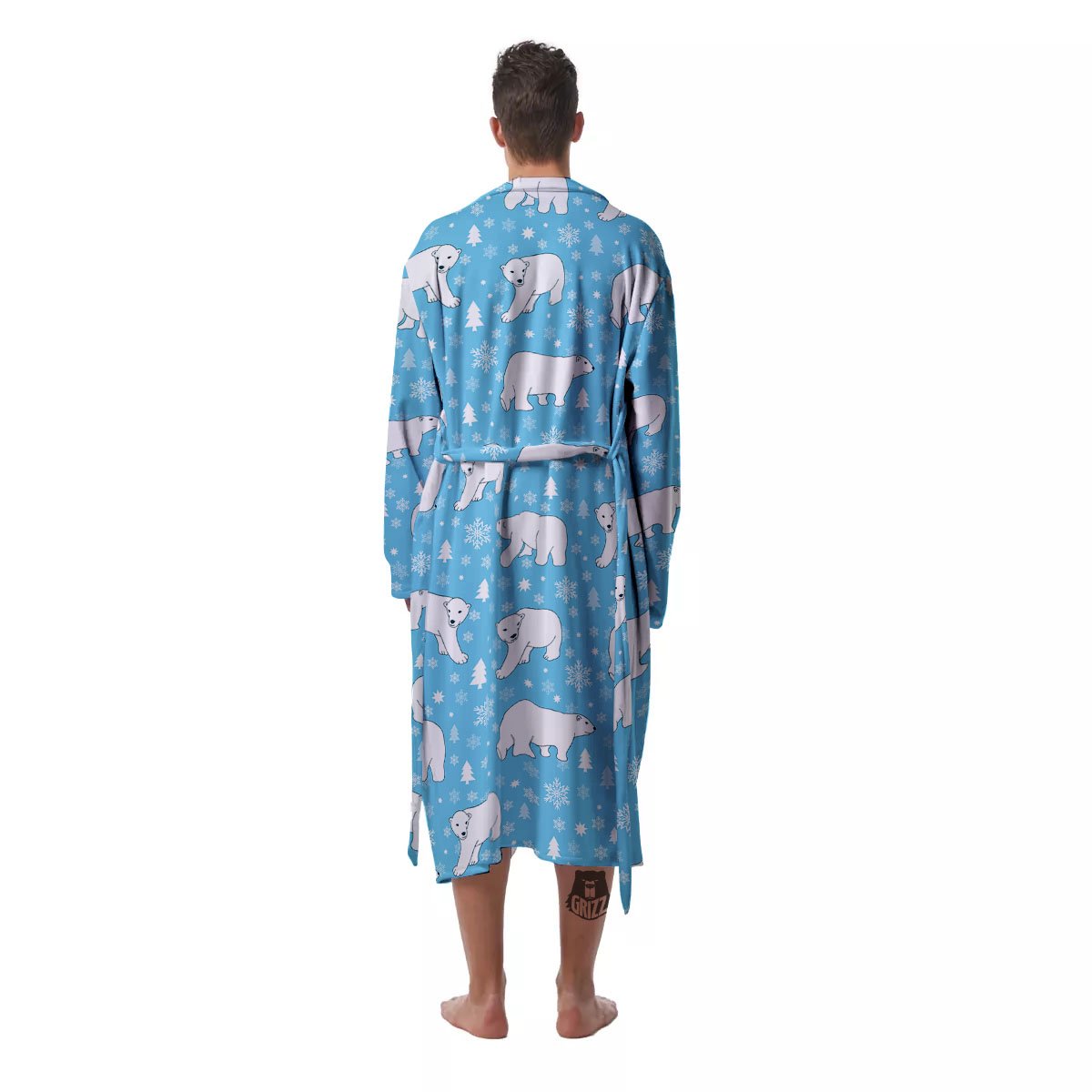 Snowflake And Polar Bear Print Pattern Men's Robe-grizzshop