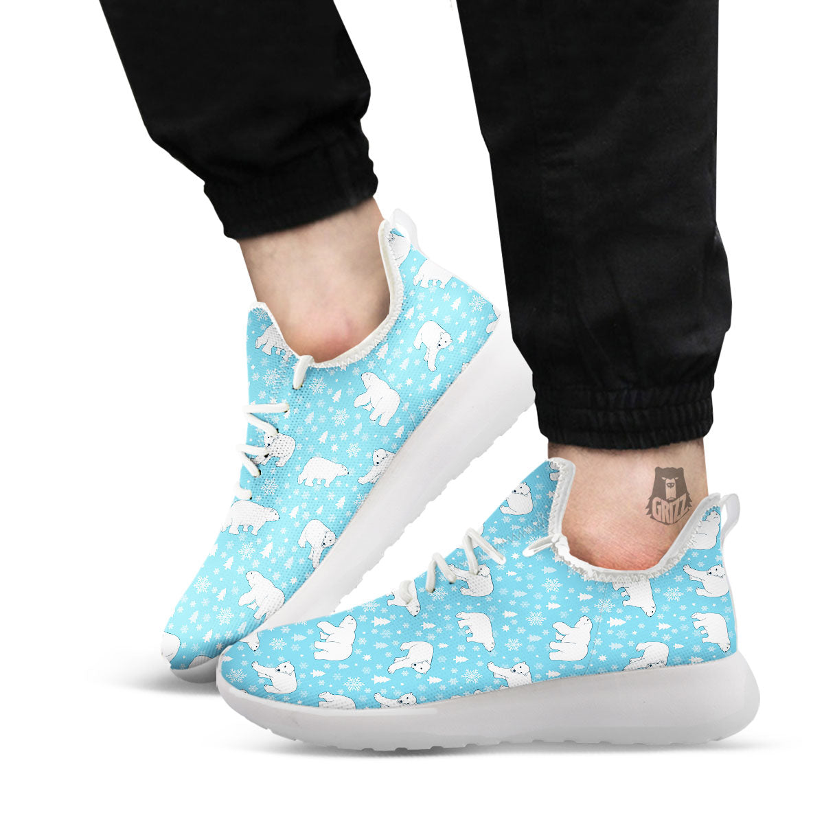 Snowflake And Polar Bear Print Pattern White Athletic Shoes-grizzshop