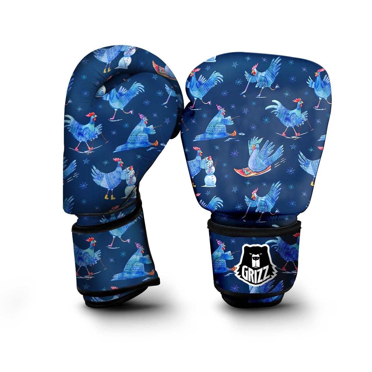 Snowflake And Rooster Print Pattern Boxing Gloves-grizzshop