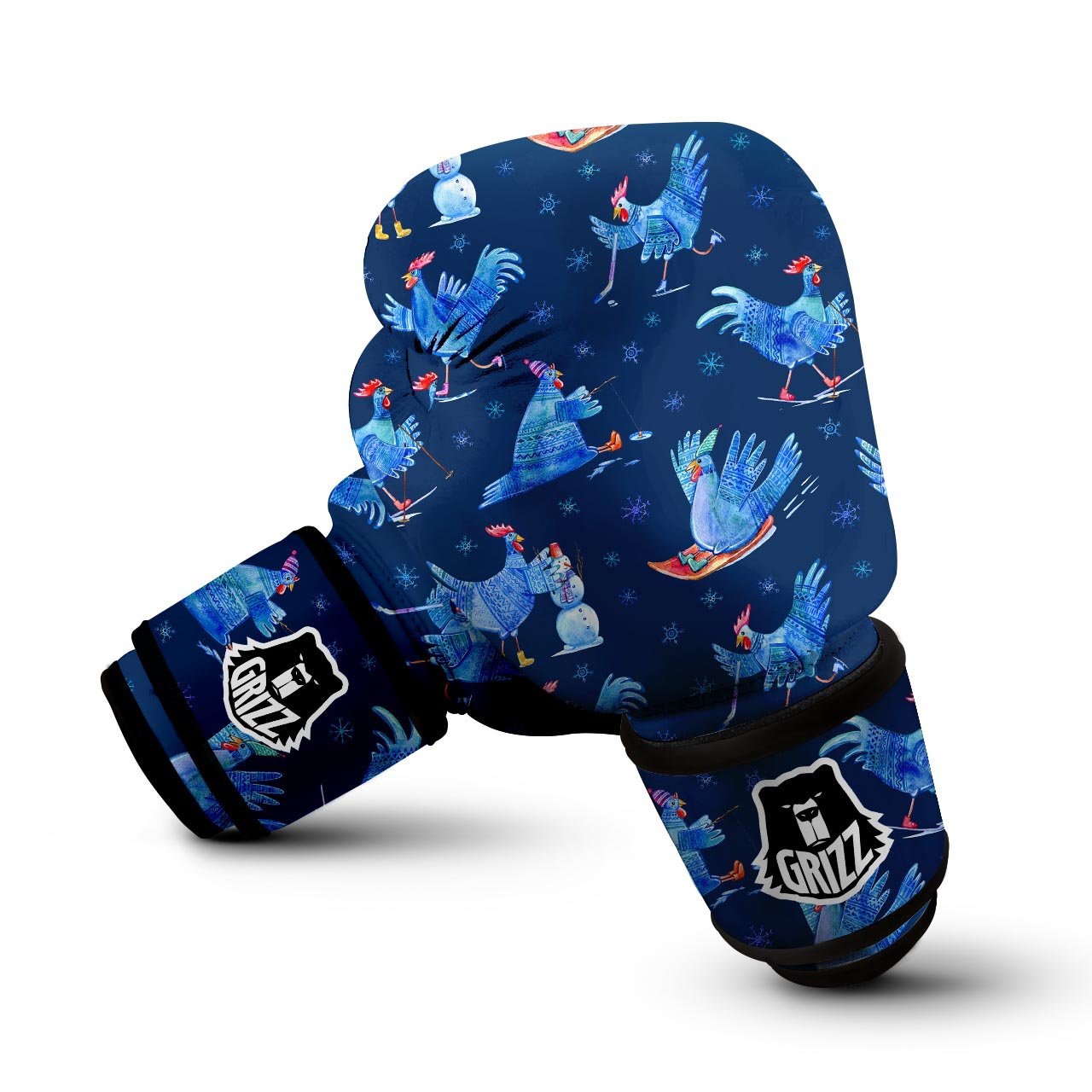 Snowflake And Rooster Print Pattern Boxing Gloves-grizzshop
