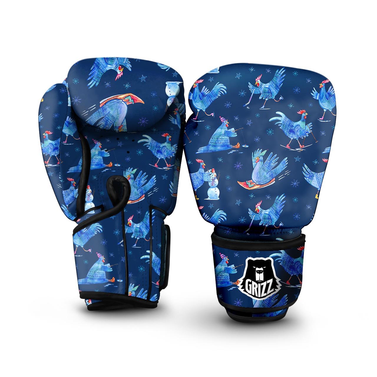 Snowflake And Rooster Print Pattern Boxing Gloves-grizzshop