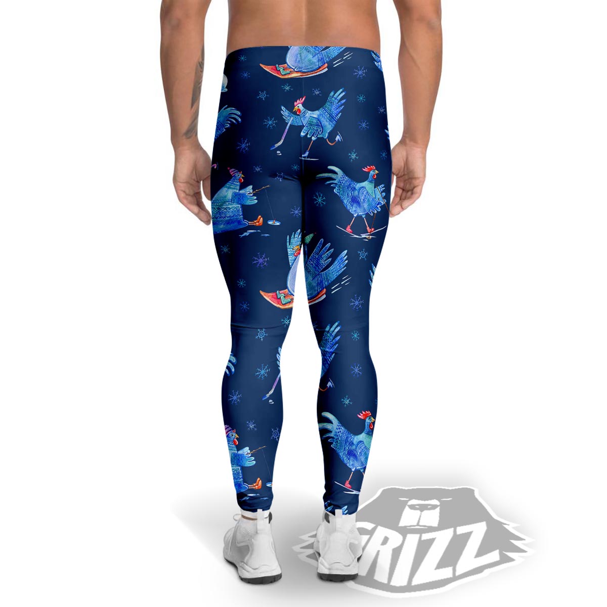 Snowflake And Rooster Print Pattern Men's Leggings-grizzshop