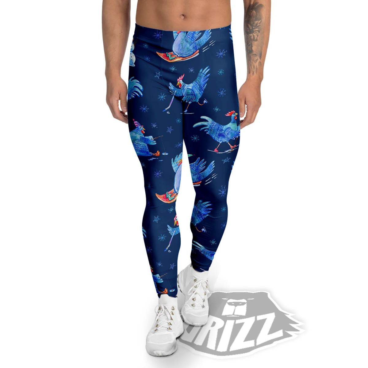 Snowflake And Rooster Print Pattern Men's Leggings-grizzshop