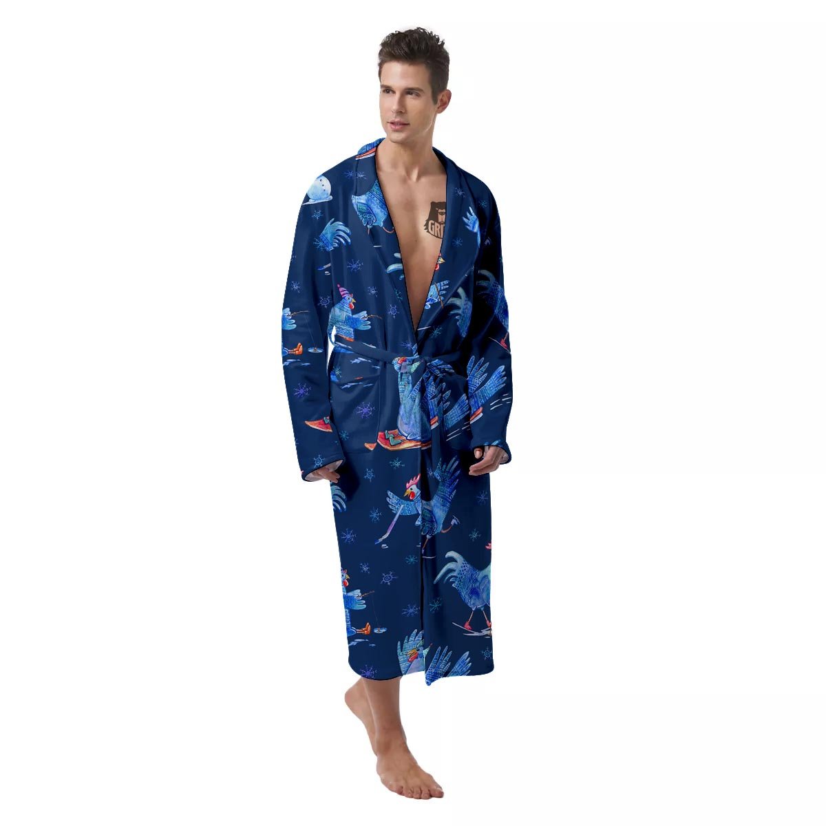 Snowflake And Rooster Print Pattern Men's Robe-grizzshop