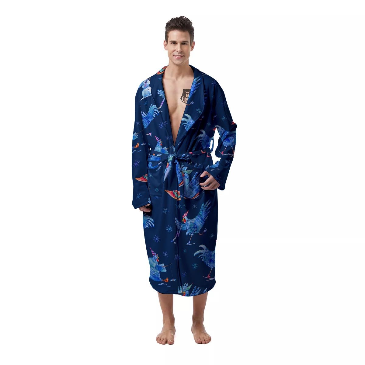 Snowflake And Rooster Print Pattern Men's Robe-grizzshop